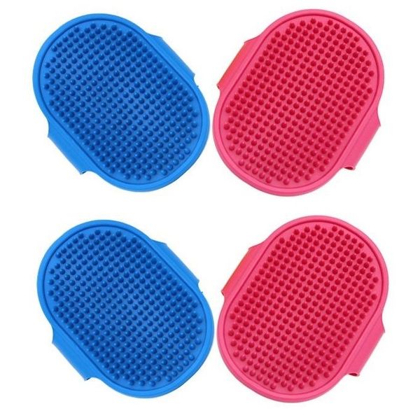 Pet Grooming Rubber Glove Brush (Set of 4) Pink &amp; Blue