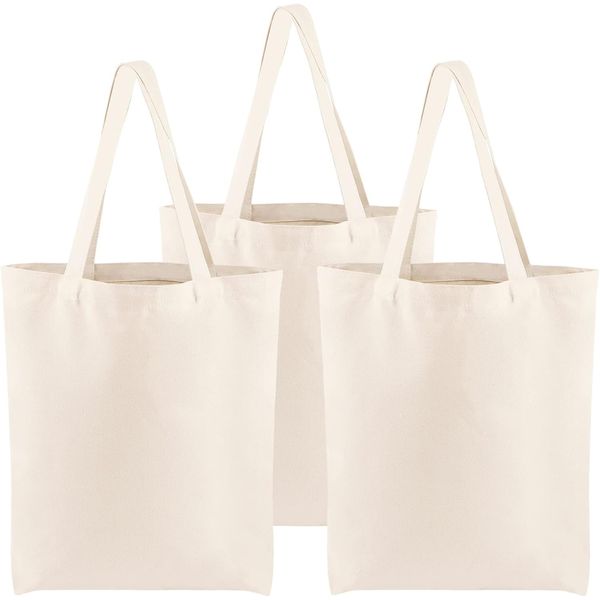 3 Pack Canvas Tote Bags Reusable Grocery Shopping Cloth Bags(34x42 CM)