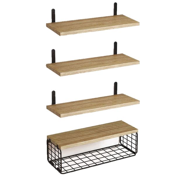 Floating Shelf BrownWall Mounted Floating Shelf Metal Wall Storage Rack