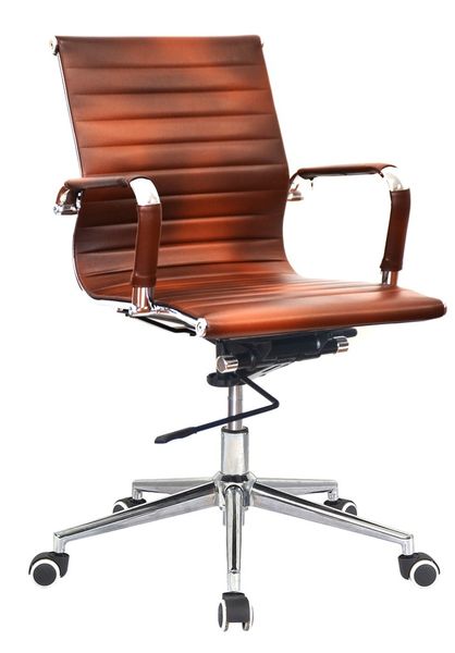 Ribbed PU Leather Medium Back Office Chair-Brown