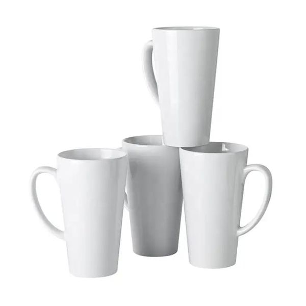 Portable Cone Shaped White Ceramic Mug Coffee Cup Set 4's