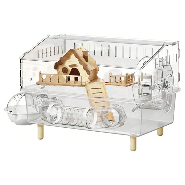 Multi-Function Hamster Cage Villa 2-Story with Exercise Wheel &amp; Water Bott