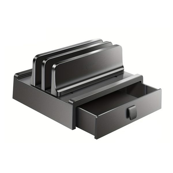 3-in-1 Laptop Stand with Drawer - Vertical &amp; Side Cooling Storage Rack