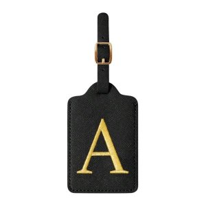 Personalized Luggage Tag With Gold Letter 'A' Monogram - Black
