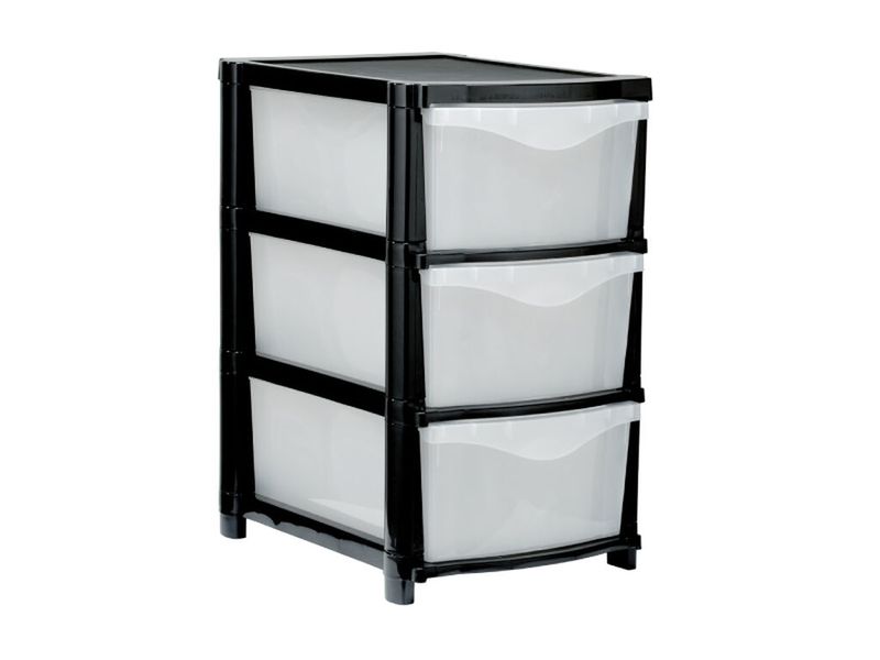 3 Drawer Storage Unit Black and Clear