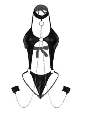 Women Lingerie Chain Cheeky Teddy Bodysuit With Garter Choker Cose-play