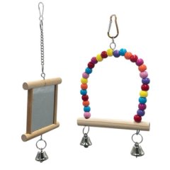 Parrot Mirror And Beaded Swing Toy - Bird Cage Accessory