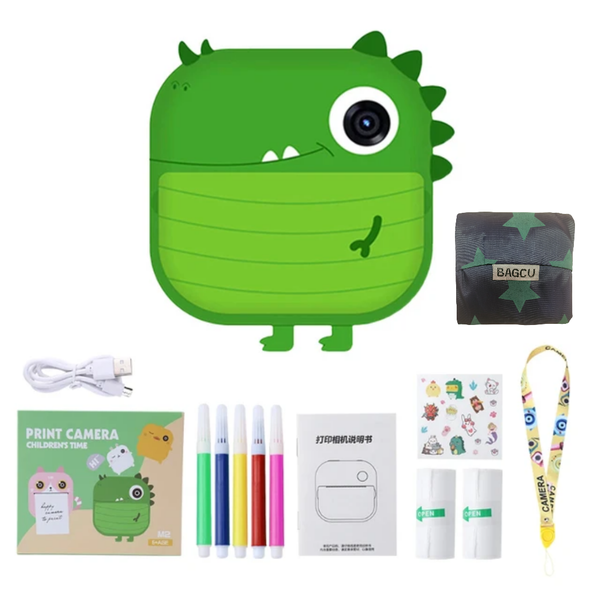 Kids Instant Camera Printer with Added Bag- Green Dinosaur