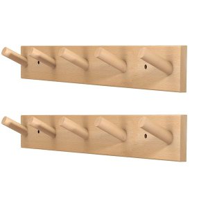 5 Hooks Wooden Wall-mounted Hanger Hook for Coat Hat Clothes Bag - Set of 2