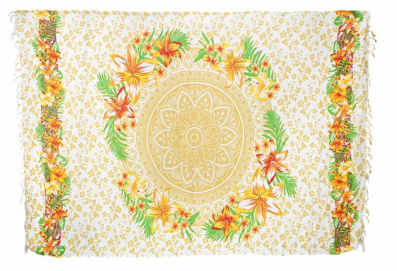 Mandala Sarong Wrap Yellow and Orange Flower With Buckle - 160cm 110cm
