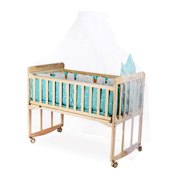 Baneen Wooden Baby Co Sleeper Camp Bassinet Crib w/ Bedding - Pink