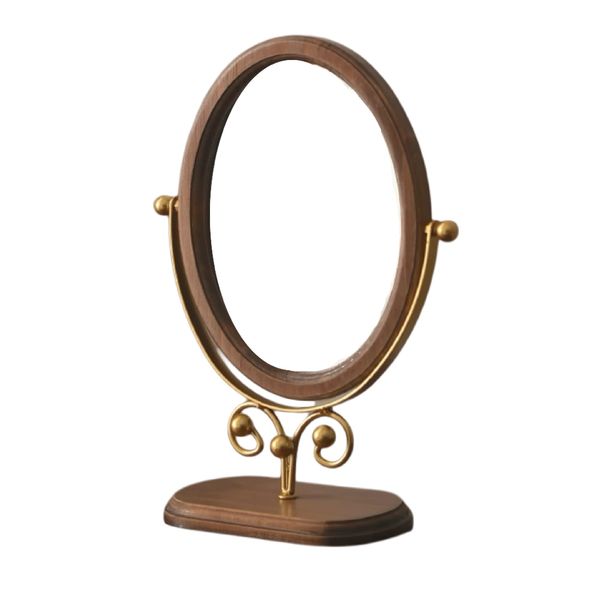 Decor Oval Rotating Vintage Floral Wooden Desktop Mirror -31cm