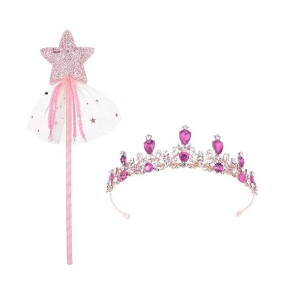 Crown And Wand Set, Pink Crystal Crown, 14.5CM x 3.8CM, Wand 28CM x 6.5CM