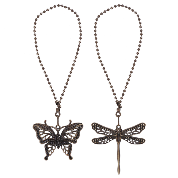 2 Pack Bronze Ceiling Fan Pull Chain Set Dragonfly And Butterfly