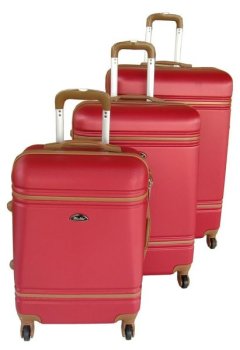 Elegant 3-Piece ABS Luggage Set - Red/Pink Hard Shell with Swivel Wheels