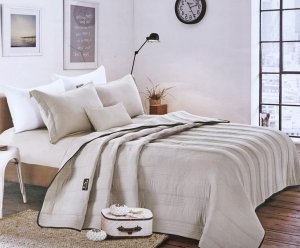 Light Beige King Size Pre-washed Quilt Set Polyester Material, 4 Piece