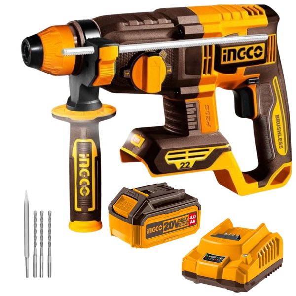 Ingco - Cordless SDS Plus Rotary Hammer with 4.0Ah Battery &amp; Charger