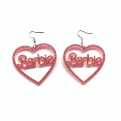 Barbie Glitter Pink Acrylic Letter Heart Earring Shiny-Geometric Love