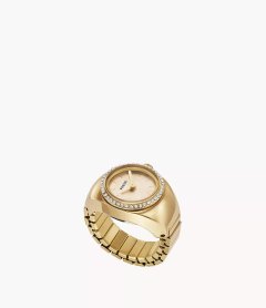 Fossil Ring Watch Womens Gold Stainless Steel Strap Watch-ES5319
