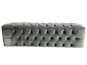 Ottoman - Large Grey Velvet Storage