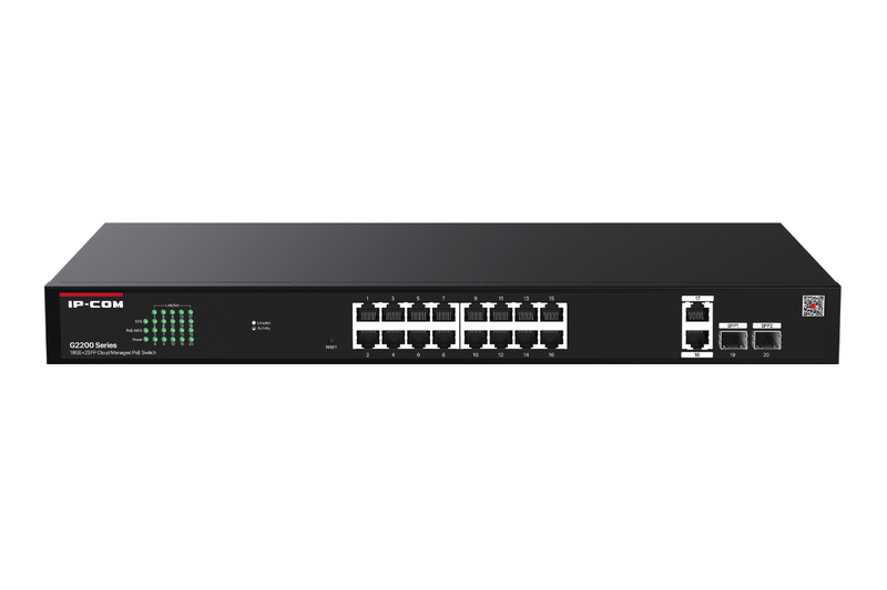 IP-COM G2220P-16-250W 18-Port Cloud Managed PoE Switch (16GE + 2SFP)