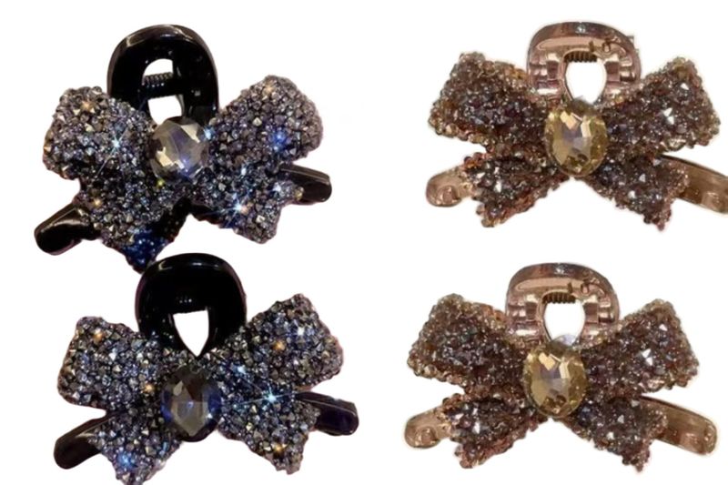 Luxury Small Rhinestone Bow Hair Claw Clip for Women