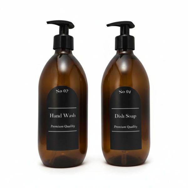 Amber Glass Dish Soap &amp; Hand Wash Dispenser Set of 2