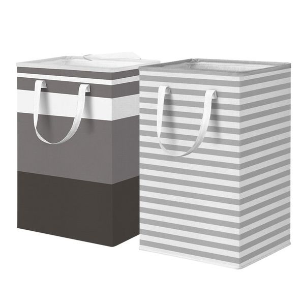 Large Foldable Canvas Laundry Basket with Handles and Striped Design
