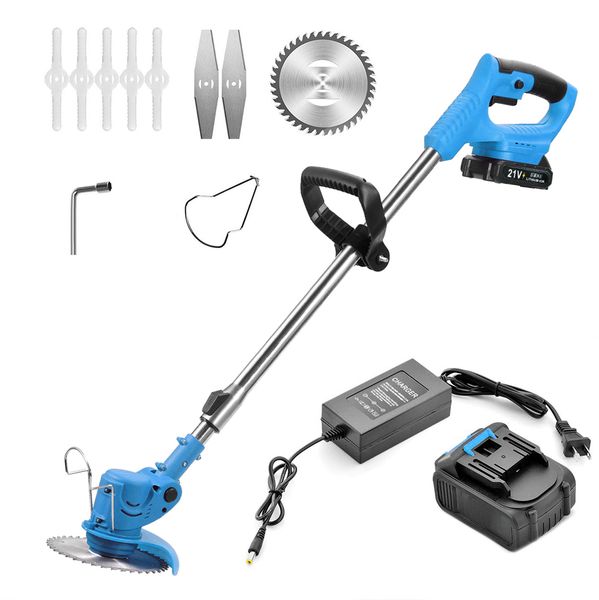 21V Cordless Electric Lawn Mower, Small Household Weed Trimmer