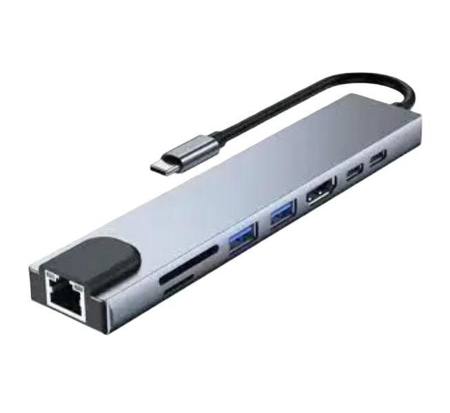 8-in-1 USB-C Hub Adapter with 4K HDMI, RJ45, PD Charging for Laptop