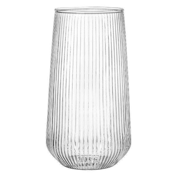 Striped-Textured 500ml Glass For Coffee - Transparent