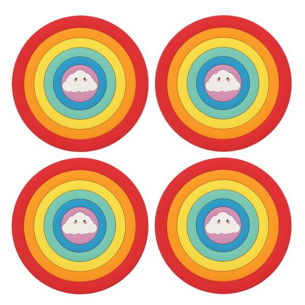 Home Decor Silicone Rainbow Pride With Happy Cloud Coaster Set of 4 - 11cm