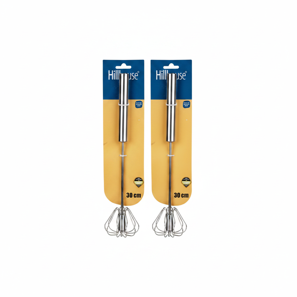 Hillhouse Stainless Steel Egg Whisk with Rotary Push Mechanism - - 2 Pack