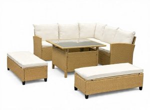 Corner Lounge Set Brown with Beige Cushions