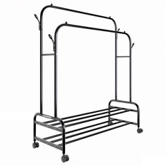 150cm Sturdy Metal Double Rodding Clothes Rack With Wheels