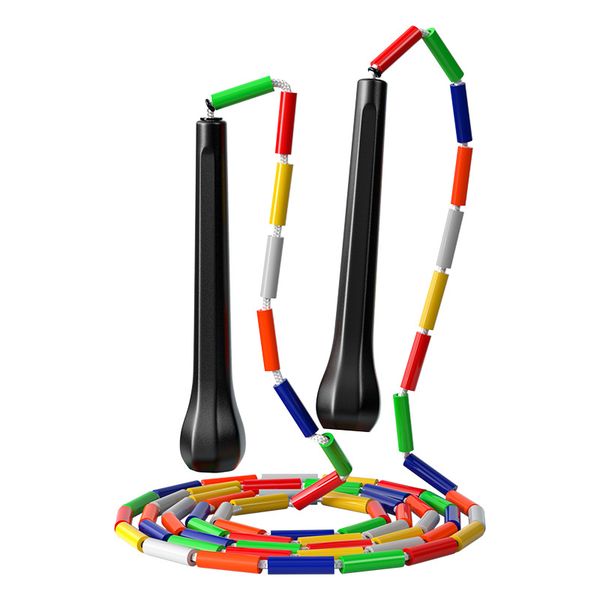 Rainbow Beaded Jump Rope, 7ft Nylon Skipping Rope with Plastic Segments