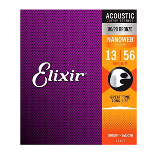 Elixir 11102 Nanoweb 80/20 Bronze Medium Acoustic Guitar Strings (13-56)