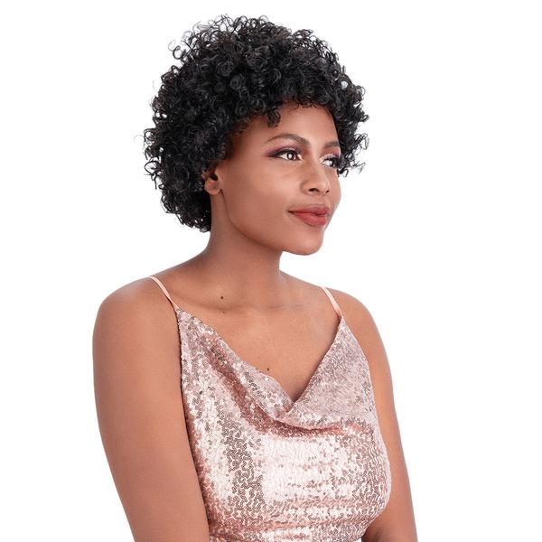 Joedir Machine Made Short Curly Brazilian Human Hair Wig for Women Jazura1B