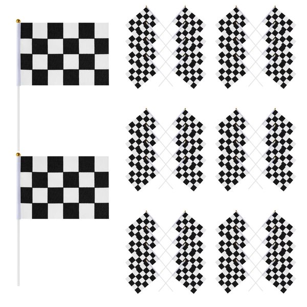 50 Pieces 14 x 21cm Black and White Square Waving Racing Flag, Queuing Supplies