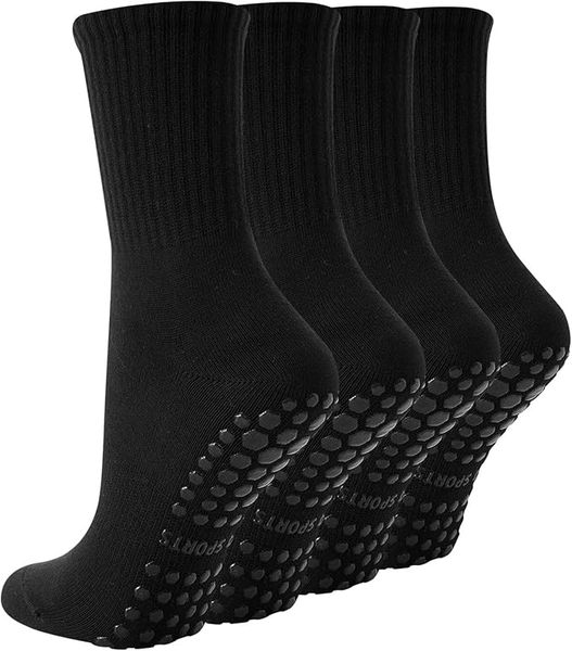 4 Pairs Pilates Socks with Grips for Women Non Slip Yoga Athletic Ballet
