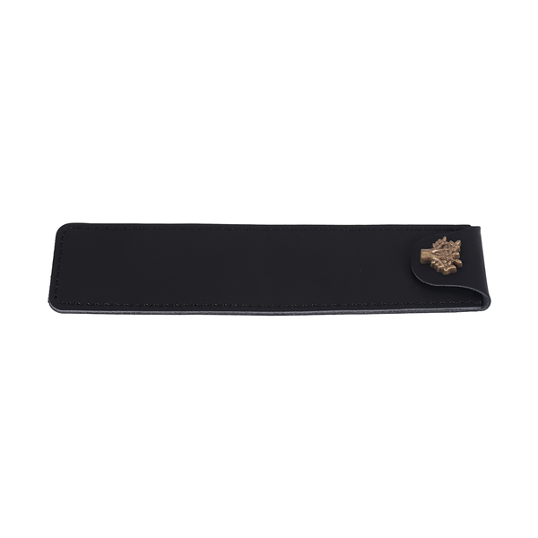 Leather Pen Pouch Holder Single Bag Pen Case with Snap Button-Black