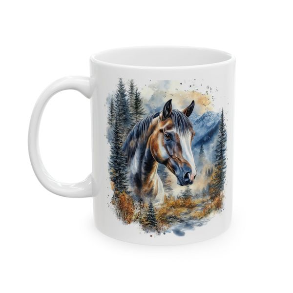 Horse Mug - Horse head with trees and mountains illustration