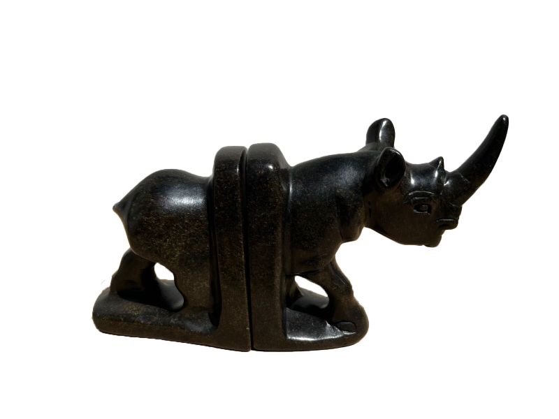 Natural Stone Rhino Bookends - Handcrafted Safari Sculpture Set