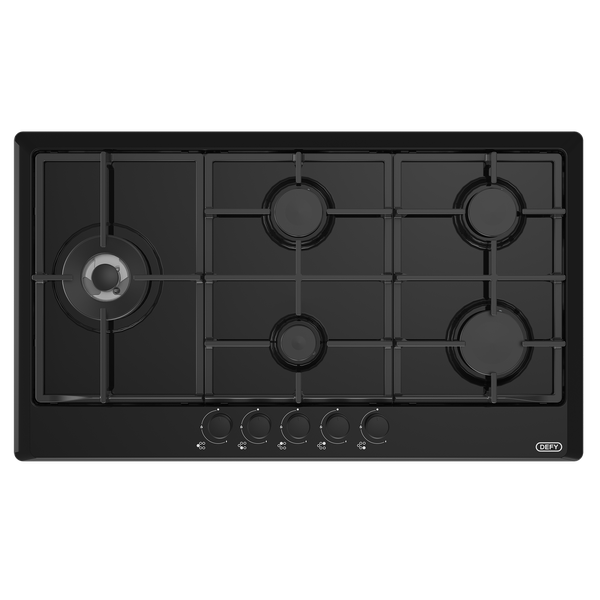 Defy DHG128 90cm Gemini Gas Hob w/ Twin Flame Wok - Black Glass