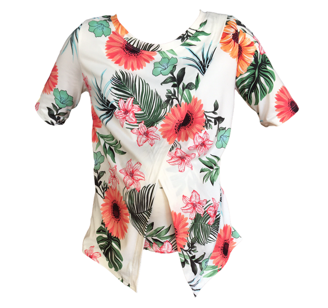 Comfy Maternity &amp; Breastfeeding Top - Short Sleeve - White Floral