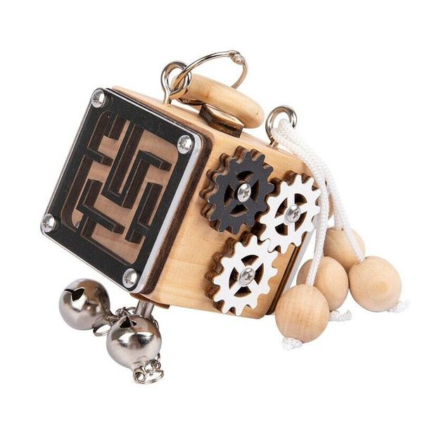 Educational Wooden Busy Block Unlock Maze Cube Toy