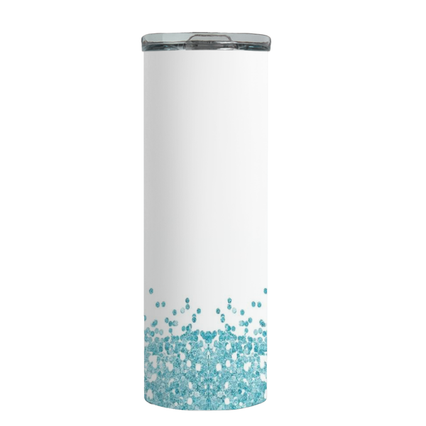 Blue Glitter Printed Skinny Tumbler Travel Mug