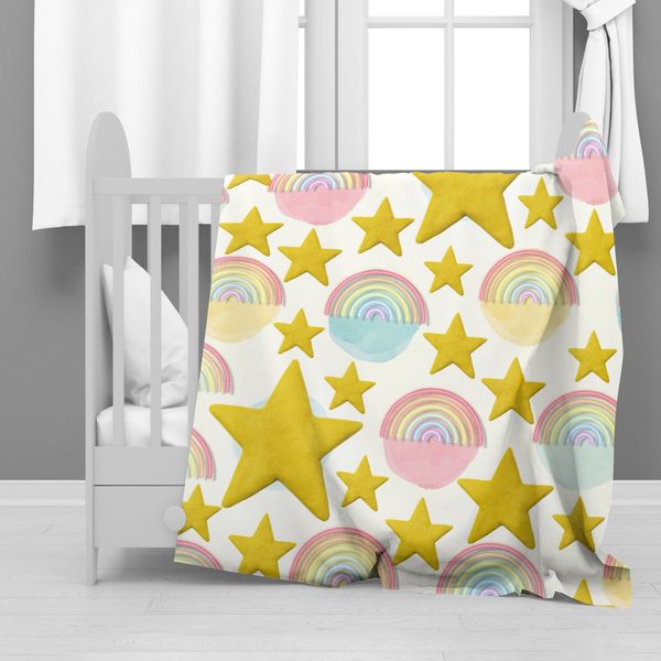 Stars &amp; Rainbow Pattern Minky Blanket