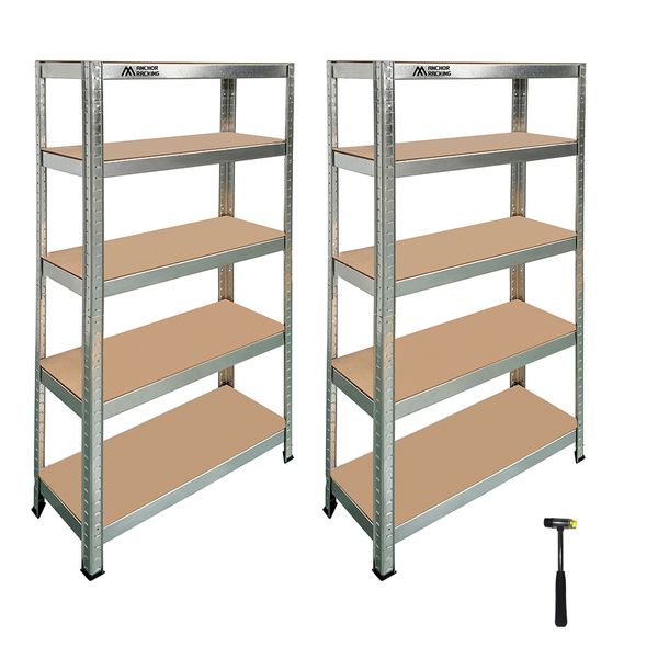 Anchor 2x 5-Tier Steel Racking 150×75×30cm |150kg/Shelf | Boltless + Mallet