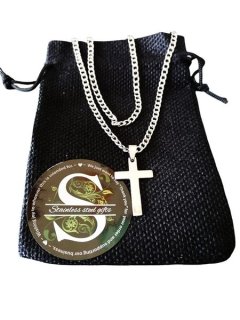 Solid Stainless Steel Cuban Curb/Figaro chain &amp; Cross Pendant Set